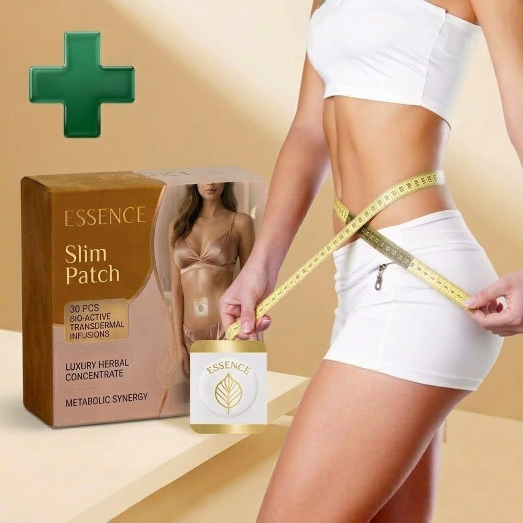 Adesivo SlimPatch aplicado no abdómen — tecnologia transdérmica para eliminação de toxinas e inchaço