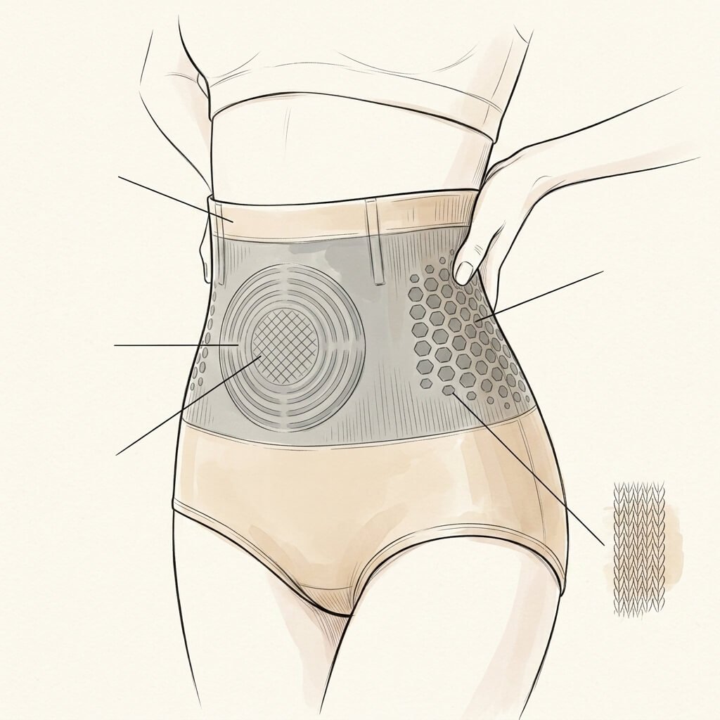 Visualización técnica de la faja modeladora y sus 3 zonas de acción activa