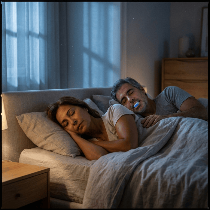 Detalhe do Harmony Sleep com brilho suave sobre fundo escuro