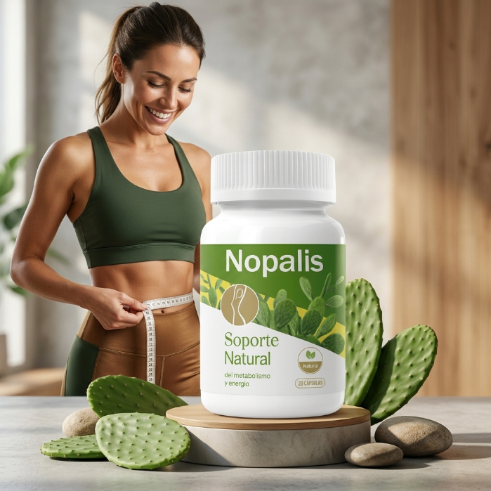 Mujer feliz midiendo su cintura con Nopalis