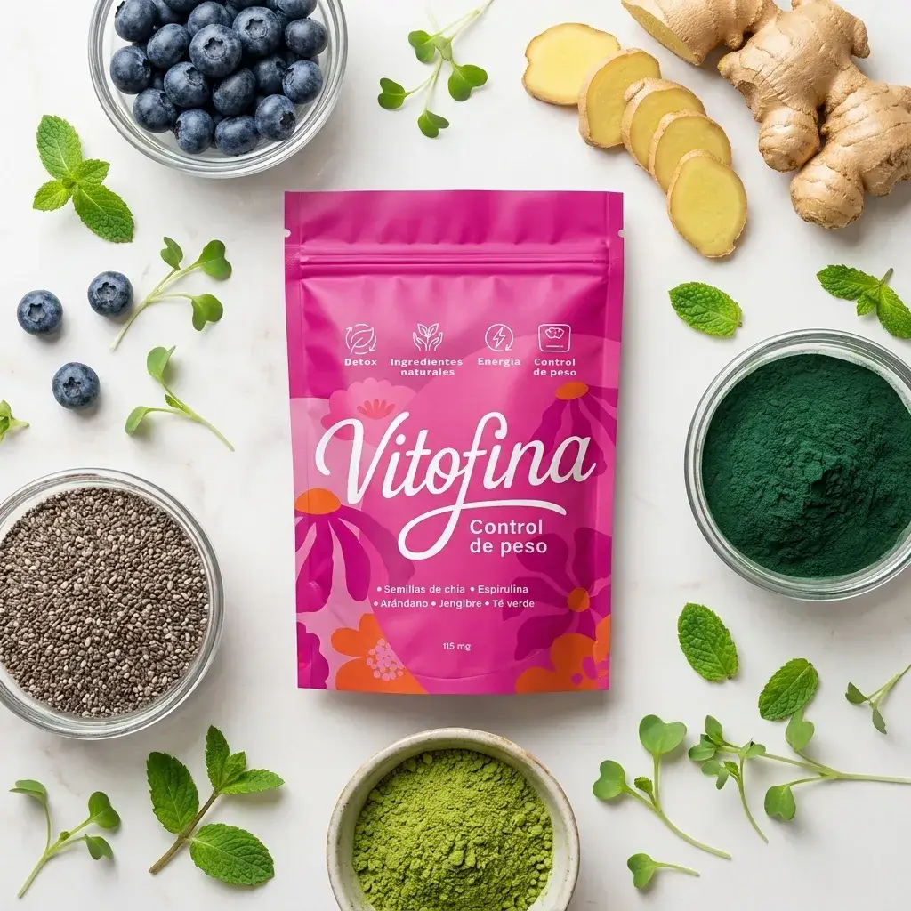 Ingredientes naturales de Vitofina: té verde Matcha, frutas y fibra