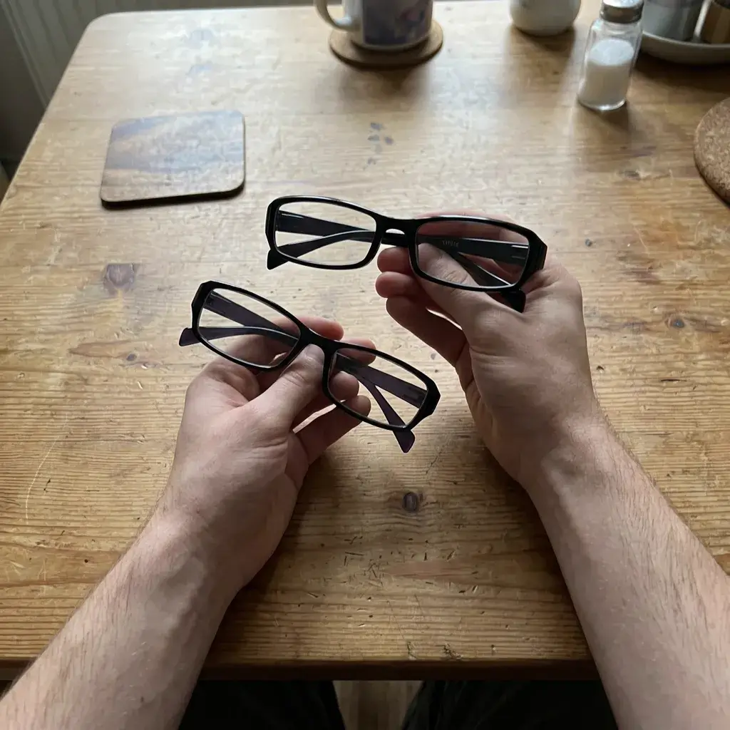 Foto de la clienta María — gafas sobre un libro de recetas