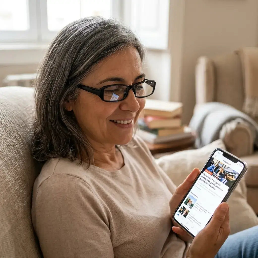Mujer usando el móvil con nitidez gracias a las gafas VisioNítida