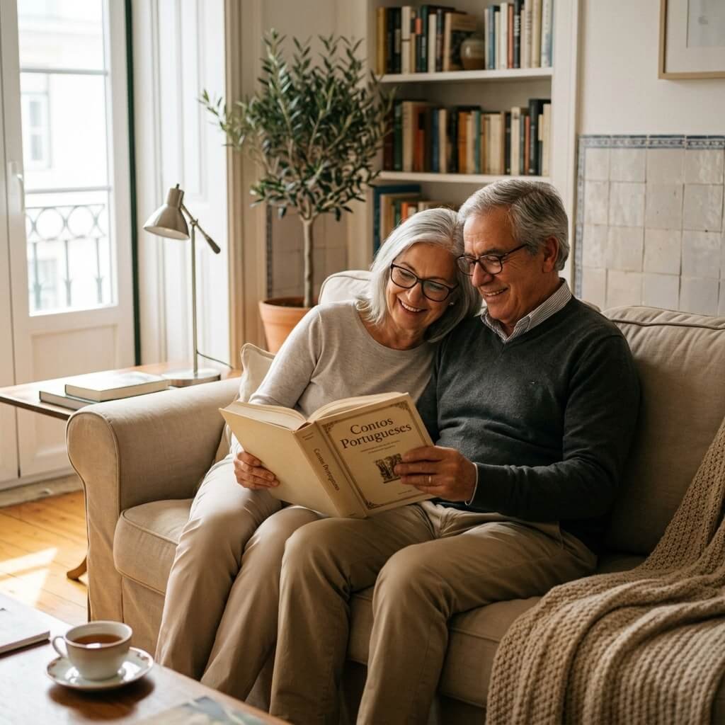 Pareja mayor leyendo cómodamente con las gafas VisioNítida