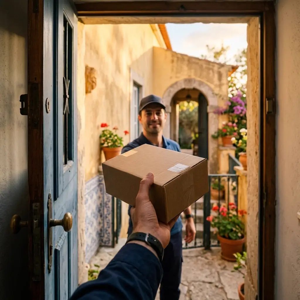 Repartidor entregando el pedido en la puerta